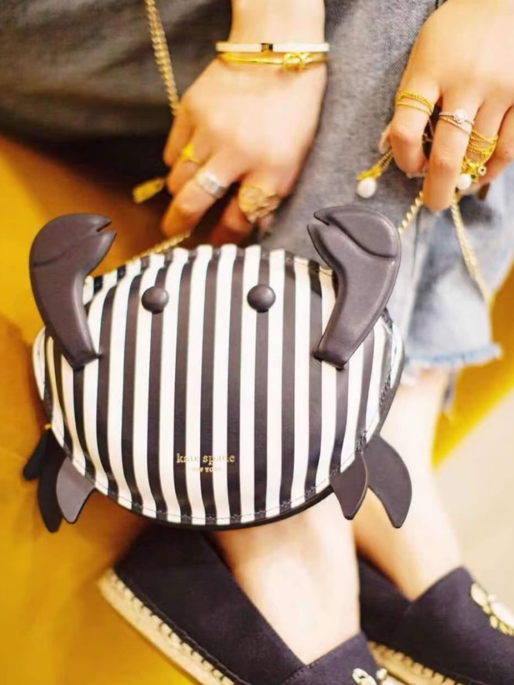 New KATE SPADE NOVELTY SHELLY CRAB STRIPED NAUTICAL LEATHER CROSSBODY BAG